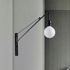 Metal Long Arm Wall Lamp with Bare Bulb Industrial Style 1 Light Study Room Sconces Lighting in Black