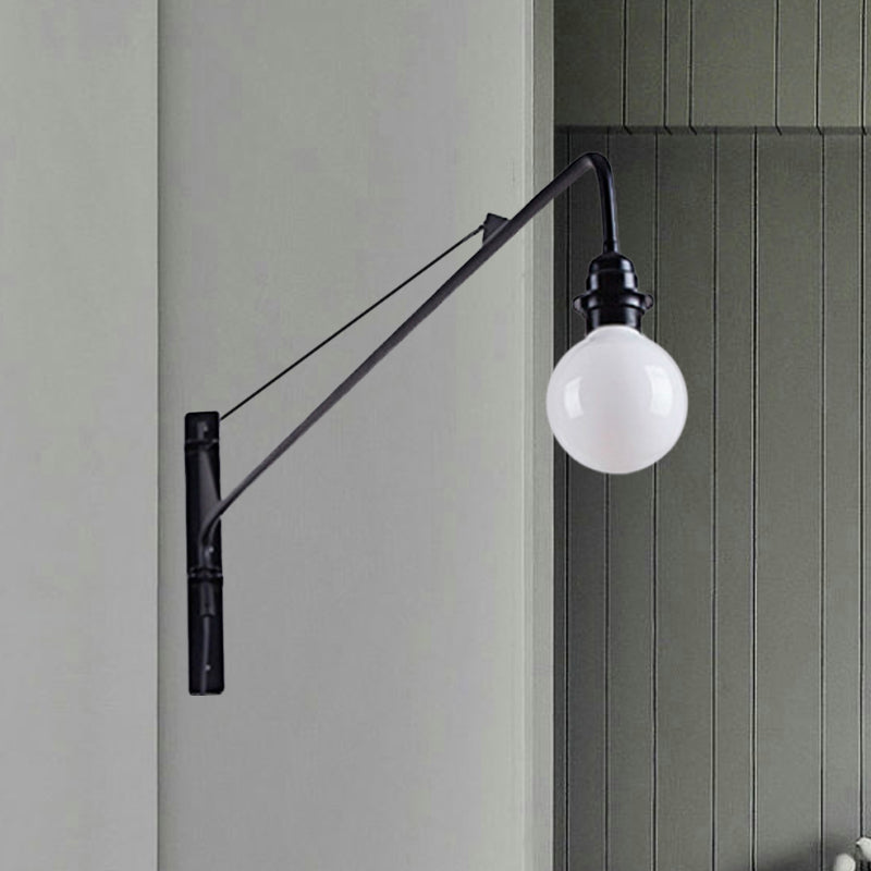 Metal Long Arm Wall Lamp with Bare Bulb Industrial Style 1 Light Study Room Sconces Lighting in Black