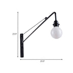 Metal Long Arm Wall Lamp with Bare Bulb Industrial Style 1 Light Study Room Sconces Lighting in Black