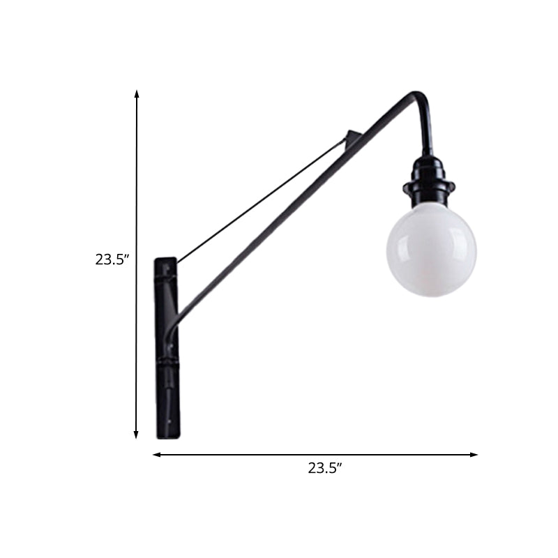 Metal Long Arm Wall Lamp with Bare Bulb Industrial Style 1 Light Study Room Sconces Lighting in Black