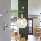 Rustic Globe Wall Lighting Fixture 1 Bulb Clear Glass Sconces Light in Antique Brass