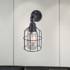 Blue/Clear Glass Shade Wall Lamp with Wire Cage Industrial Style Glass 1 Bulb Restaurant Wall Light