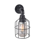 Blue/Clear Glass Shade Wall Lamp with Wire Cage Industrial Style Glass 1 Bulb Restaurant Wall Light