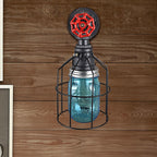 Vintage Caged Wall Lamp with Inner Pot Shade and Red Flap 1 Light Glass Wall Lighting in Blue/Transparent