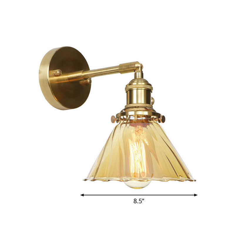 Industrial Vintage Cone Wall Lamp Amber Ruffle Glass Adjustable 1 Light Wall Sconce