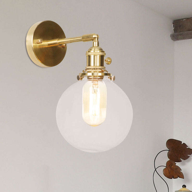 Spherical Wall Lamp 1 Light Clear Glass Shade Industrial Wall Lamp Light for Porch