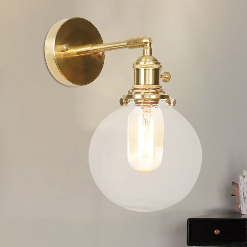Spherical Wall Lamp 1 Light Clear Glass Shade Industrial Wall Lamp Light for Porch