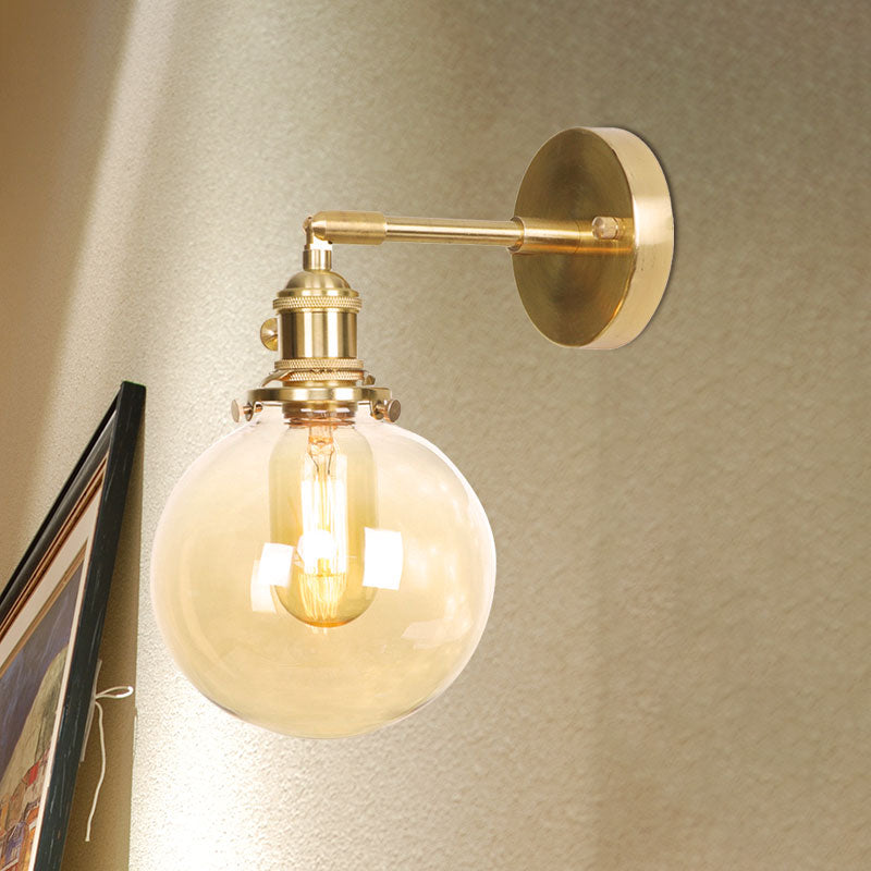Retro Style Ball Wall Lamp Lighting Amber Glass 1 Light Wall Light Fixture Outdoor
