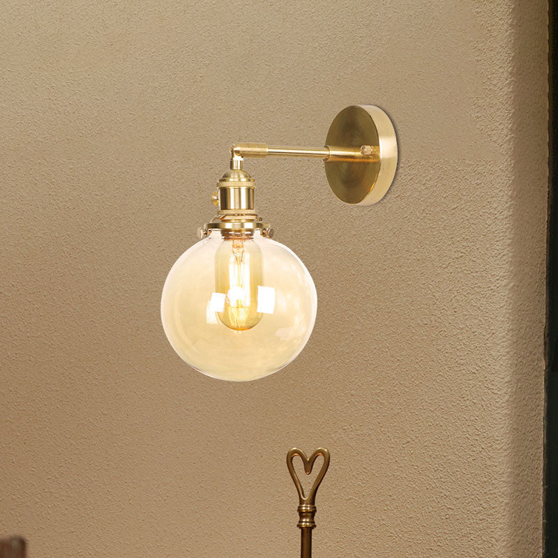 Retro Style Ball Wall Lamp Lighting Amber Glass 1 Light Wall Light Fixture Outdoor