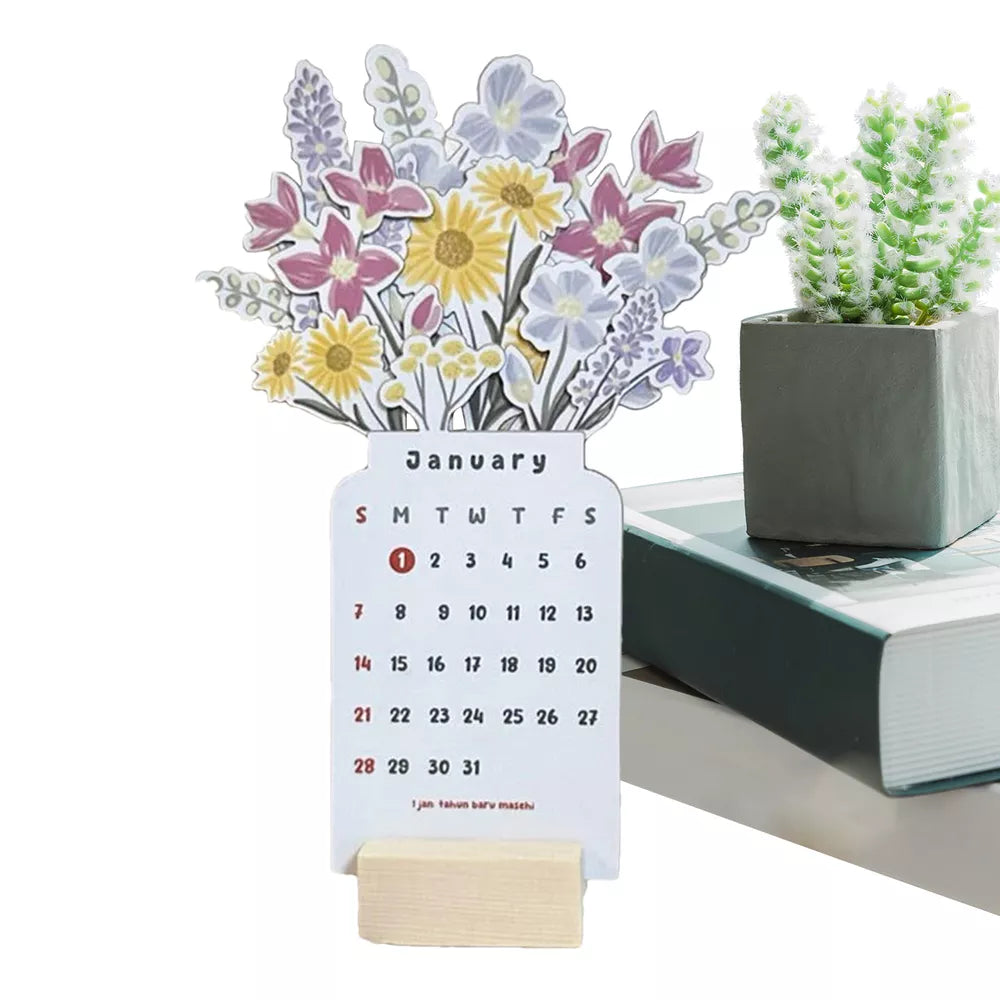 2025 Bloomy Flowers Desk Calendar Decorative & Functional Planner