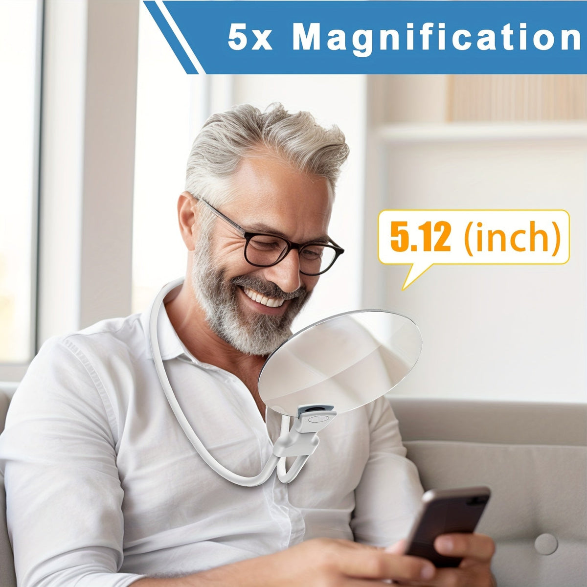 5X Magnifying Glass Pro – Hands-Free Adjustable Neck Magnifier for Reading, Crafts & Seniors