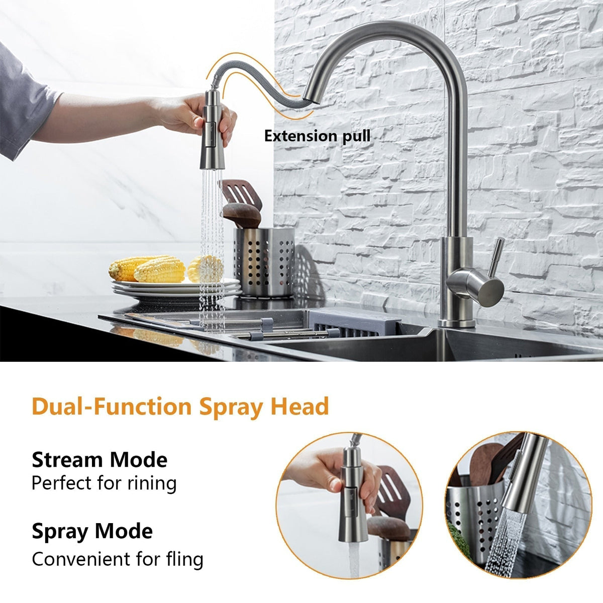 Kitchen faucet with pull-out and sensor