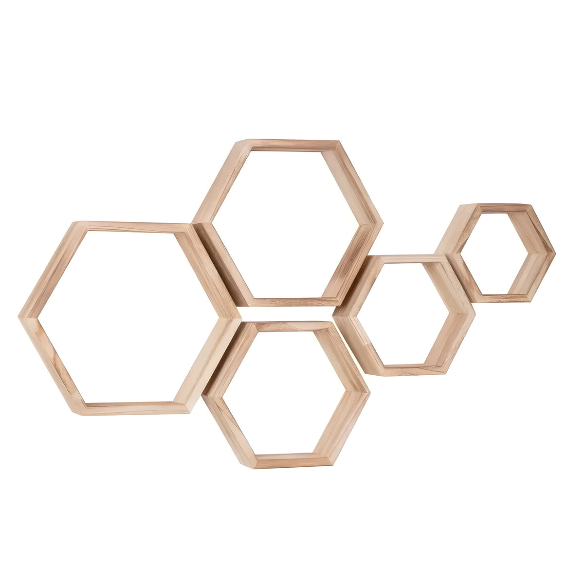 Wall shelf set HexaWood | 5-piece | Hexagon design | Rustic wood look