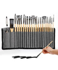 Professional Art Brushes with Natural Wood Handles Set of 24