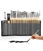 Professional Art Brushes with Natural Wood Handles Set of 24