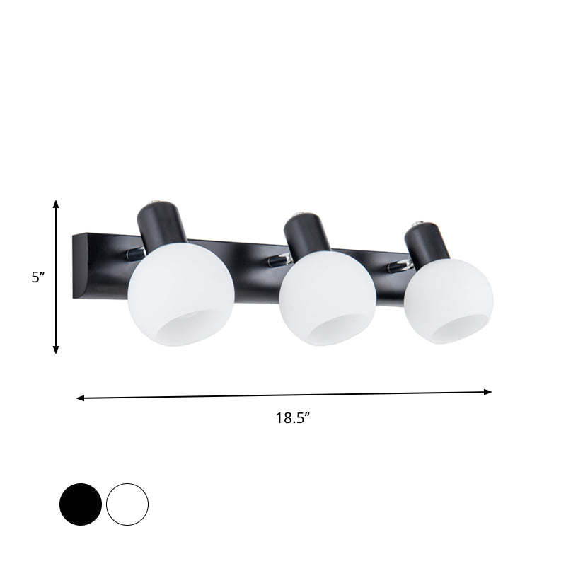 Multi Globe Opal Glass Wall Lamp Modern 3-Light Bathroom Sconces Light in Black/White