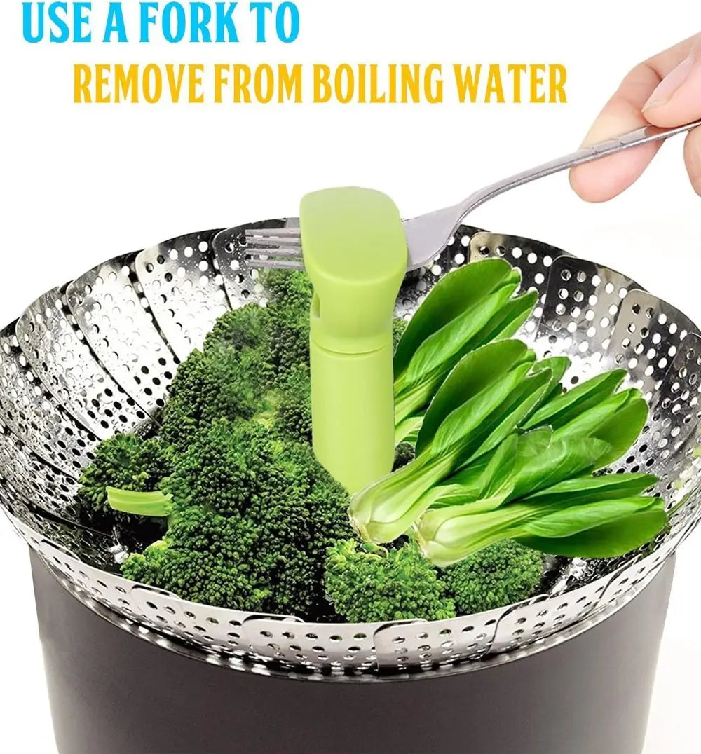 Adjustable steam cooker made of stainless steel – Foldable basket for healthy cooking