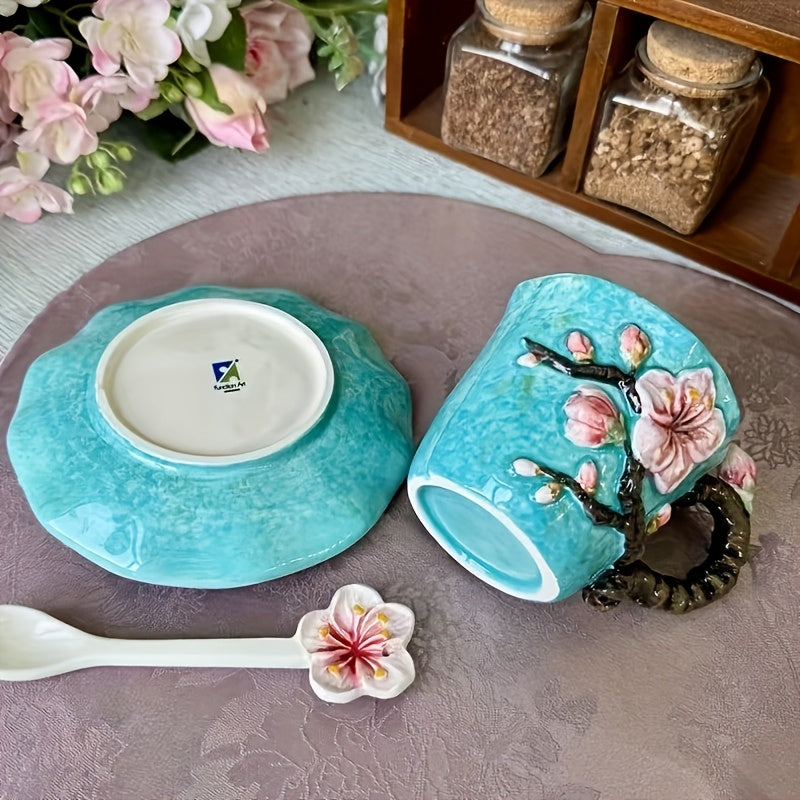 ArtSip Ceramic Cup & Saucer Set – Hand-painted 3D Design inspired by Van Gogh