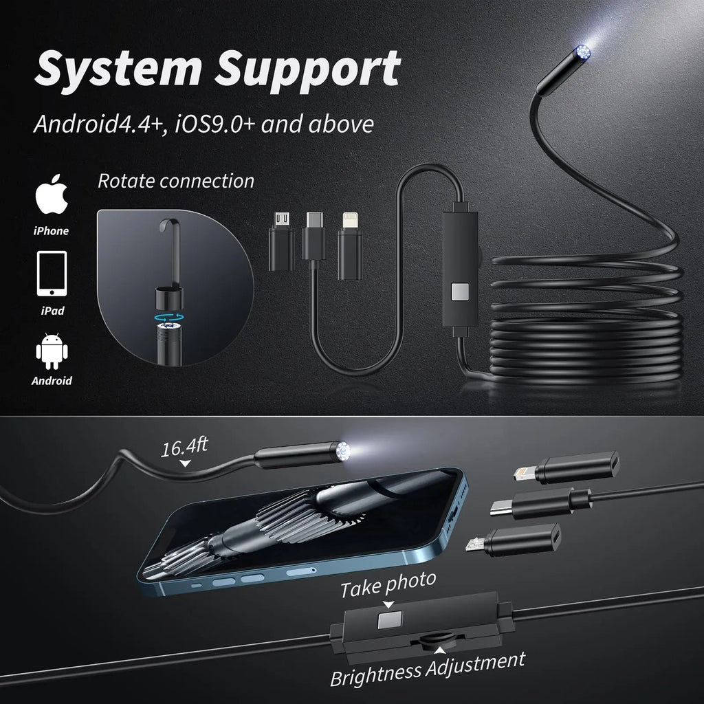 HD Inspection Endoscope Camera – Waterproof with Adjustable LED Light