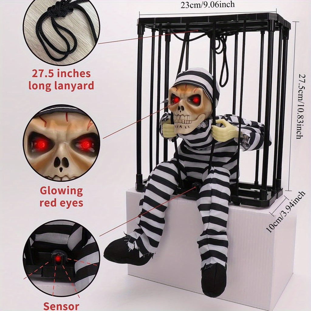 TerrorBone Animated Screaming Skeleton – Hanging Halloween Prop with Motion Sensor