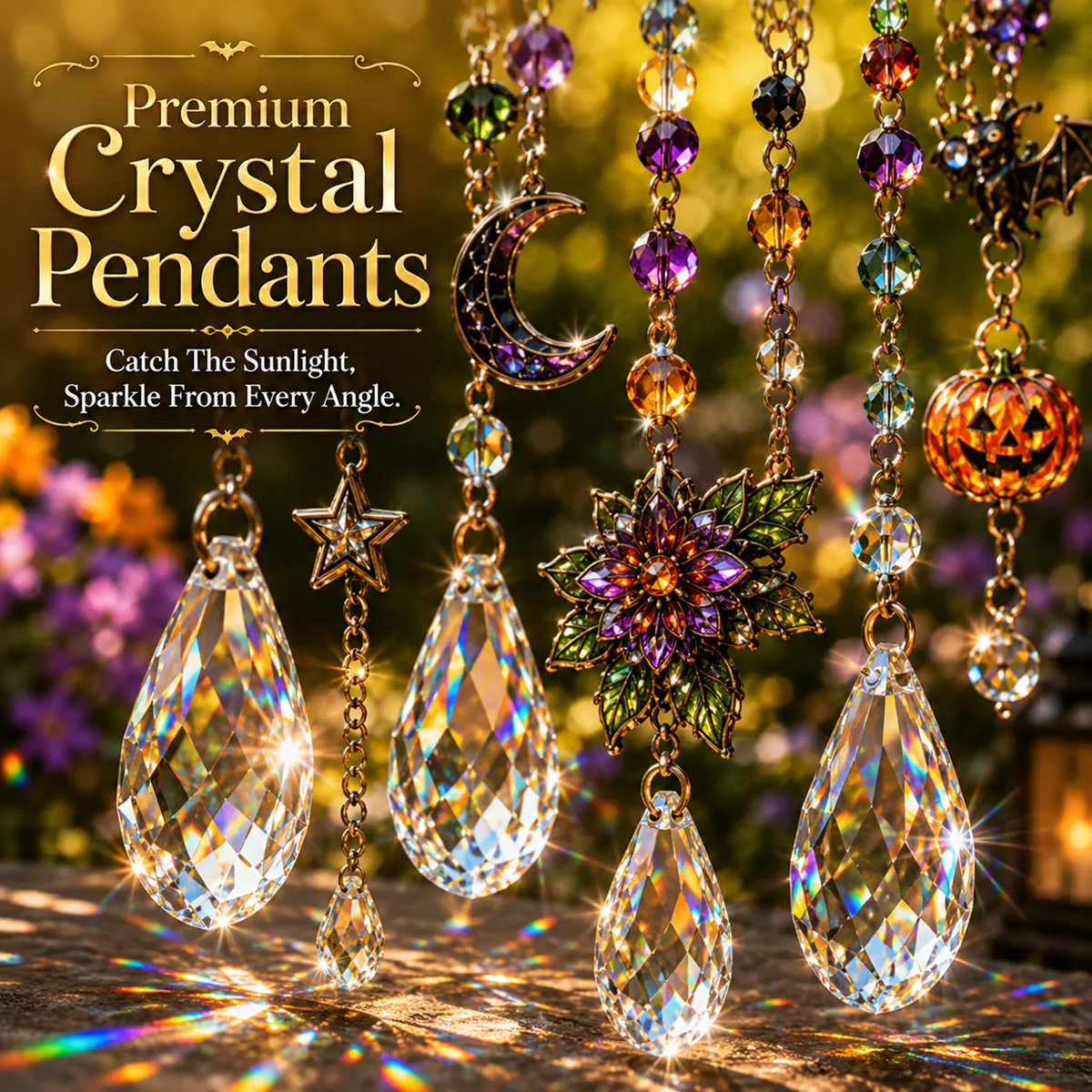 Halloween Crystal Wind Chime – Colorful Acrylic Hanging Garden Decoration