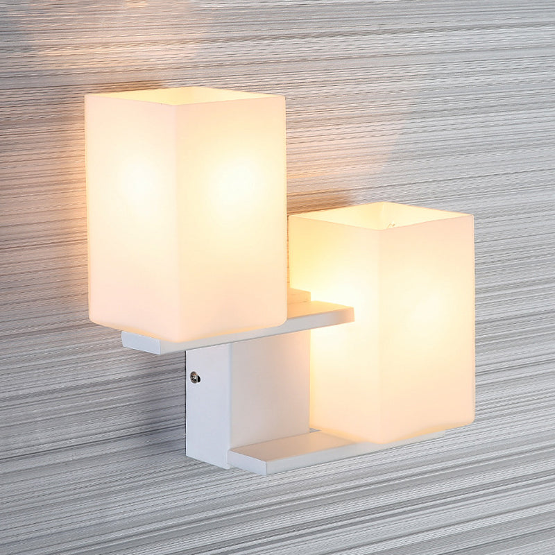 Opal Frosted Glass Rectangle Wall Light Nordic Style 2 Lamps White/Black Wall Mounted Light Fixture