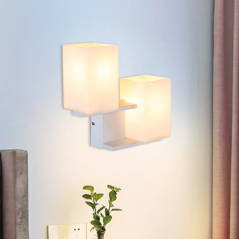 Opal Frosted Glass Rectangle Wall Light Nordic Style 2 Lamps White/Black Wall Mounted Light Fixture