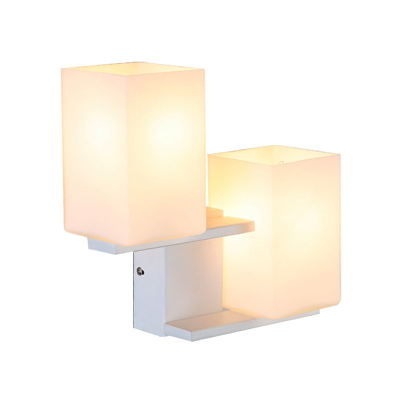 Opal Frosted Glass Rectangle Wall Light Nordic Style 2 Lamps White/Black Wall Mounted Light Fixture