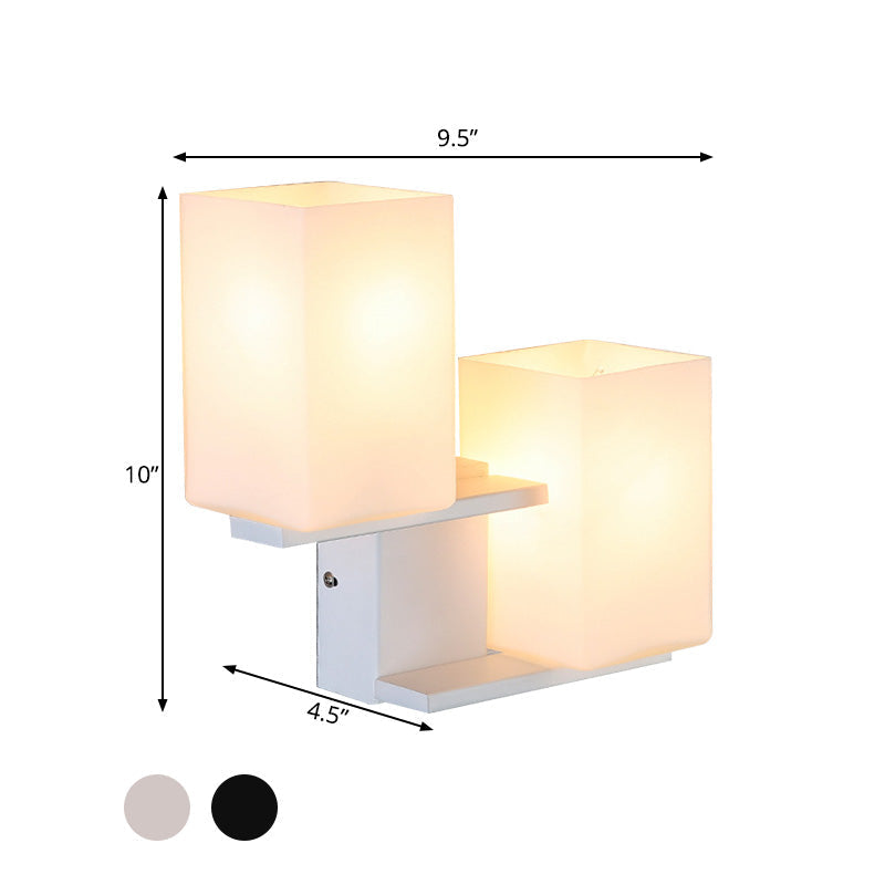 Opal Frosted Glass Rectangle Wall Light Nordic Style 2 Lamps White/Black Wall Mounted Light Fixture