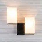 Opal Frosted Glass Rectangle Wall Light Nordic Style 2 Lamps White/Black Wall Mounted Light Fixture