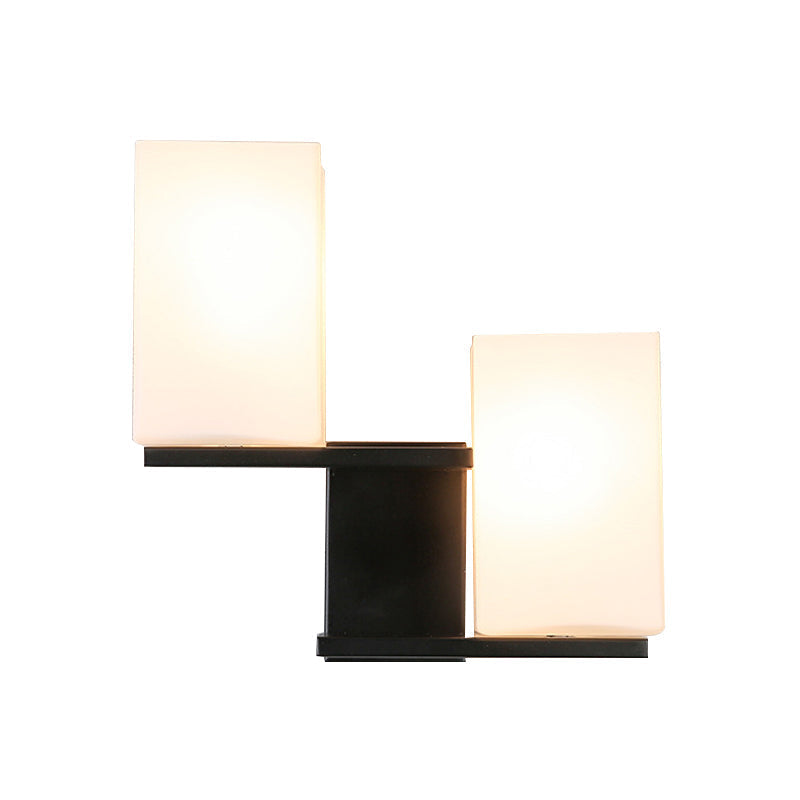 Opal Frosted Glass Rectangle Wall Light Nordic Style 2 Lamps White/Black Wall Mounted Light Fixture