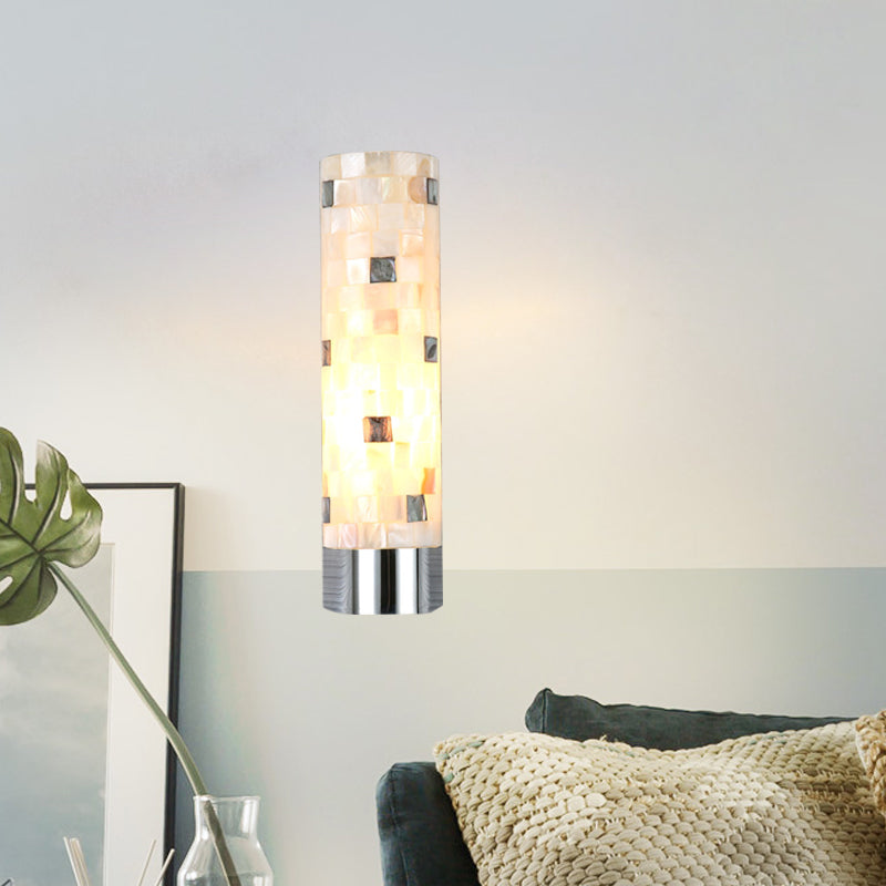 Puzzled Work Column Wall Lamp Modern Shell 1 Head Bathroom Spotlight Lighting in Chrome