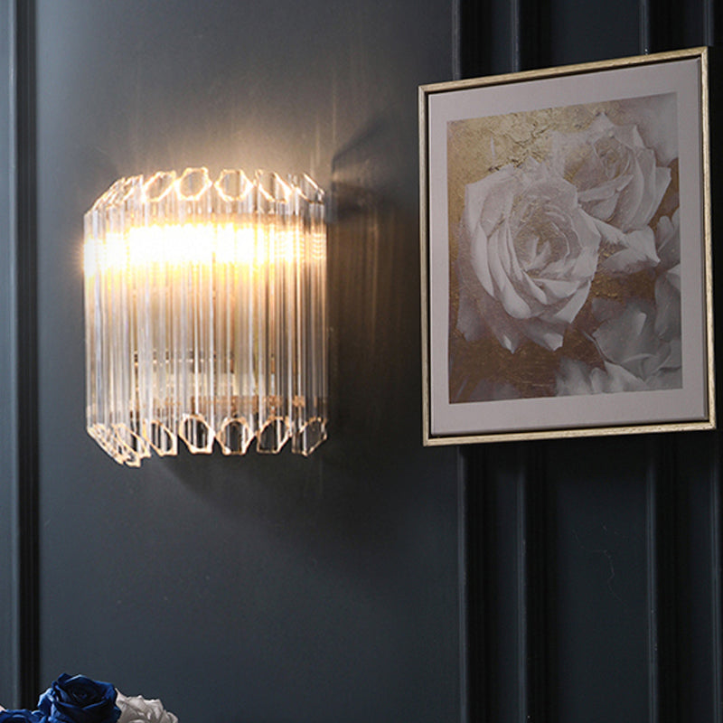 Half Drum Flush Mount Wall Light Minimalist Clear Prism Tube Glass 4-Bulb Living Room Wall Light