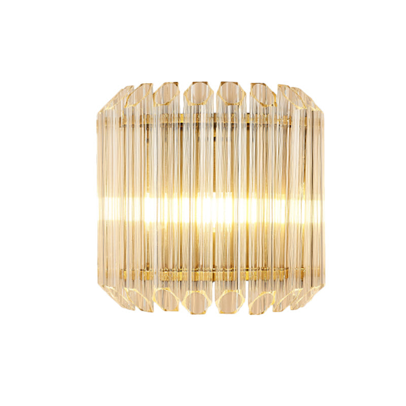 Half Drum Flush Mount Wall Light Minimalist Clear Prism Tube Glass 4-Bulb Living Room Wall Light