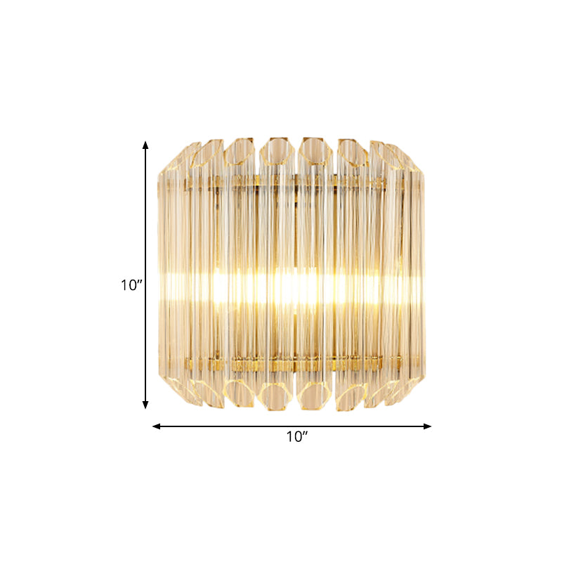 Half Drum Flush Mount Wall Light Minimalist Clear Prism Tube Glass 4-Bulb Living Room Wall Light