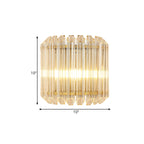 Half Drum Flush Mount Wall Light Minimalist Clear Prism Tube Glass 4-Bulb Living Room Wall Light