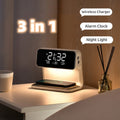 3 In 1 Bedside Lamp with Wireless Charger LCD Alarm Clock and Dimmable LED