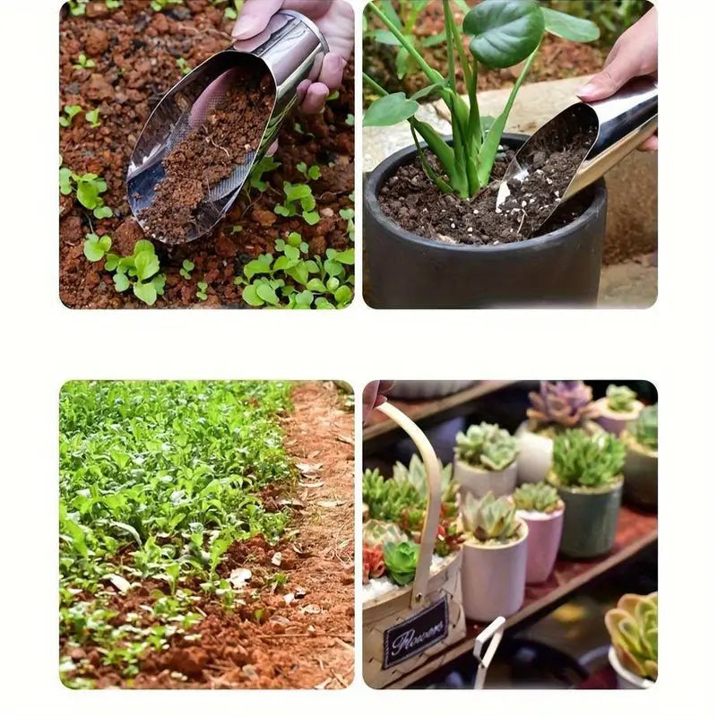 Stainless Steel Scoop for Potting Soil – Robust Planting Scoop for Garden and Balcony