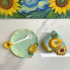 ArtSip Ceramic Cup & Saucer Set – Hand-painted 3D Design inspired by Van Gogh