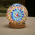 Mosaic glass ball table lamp with wooden base - Turkish Moroccan inspired