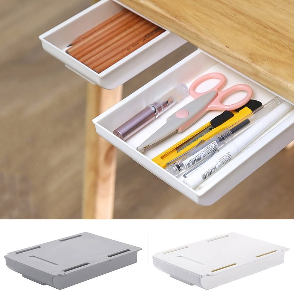 Invisible drawer under the desk – Slim, hidden storage for workspace organization