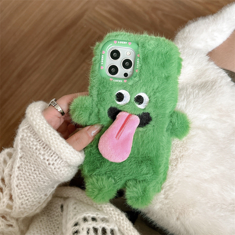 Funny Tongue Sticking Out Plush Phone Case For iPhone