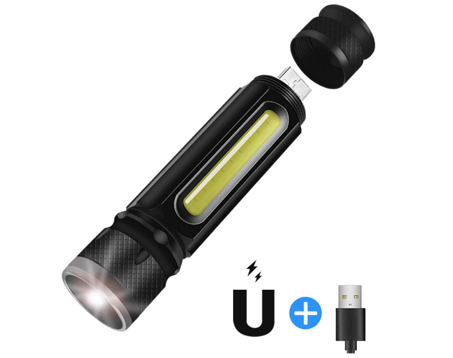 USB Rechargeable Magnetic Flashlight – LED Emergency Light with Magnet and Carry Strap