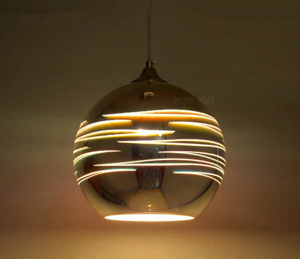 Striped Sphere – Silver – Includes 12W LED Tri-Color Light - Dia 30cm
