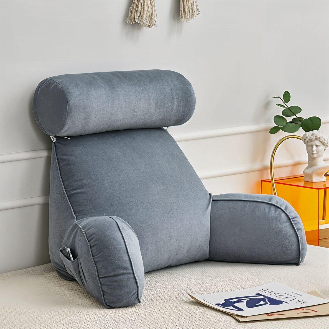 Backrest Pillow with Armrests and Adjustable Headrest