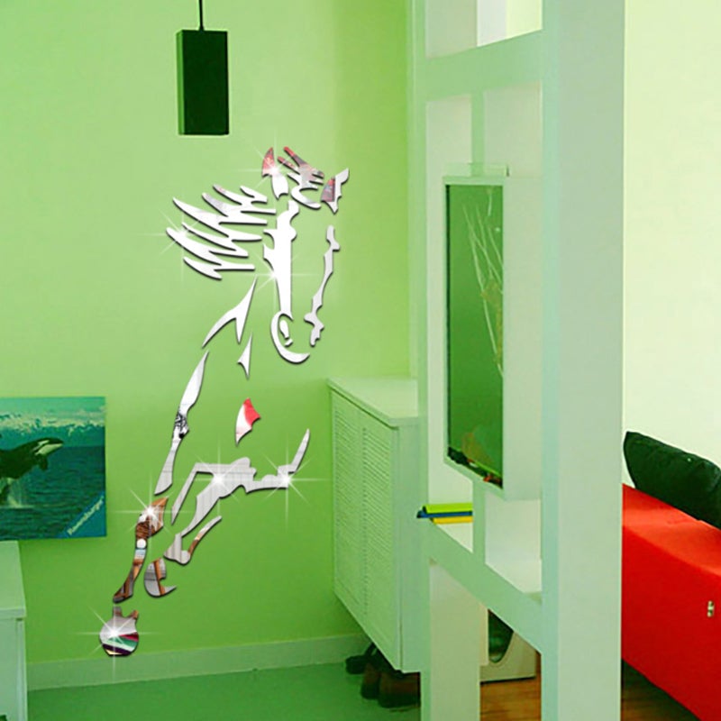 Galloping Horse Wall Decoration, 3D Acrylic Modern Mirror Horse Wall Sticker