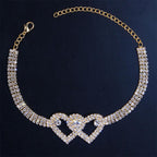 Fashion Rhinestone Double Heart Anklet