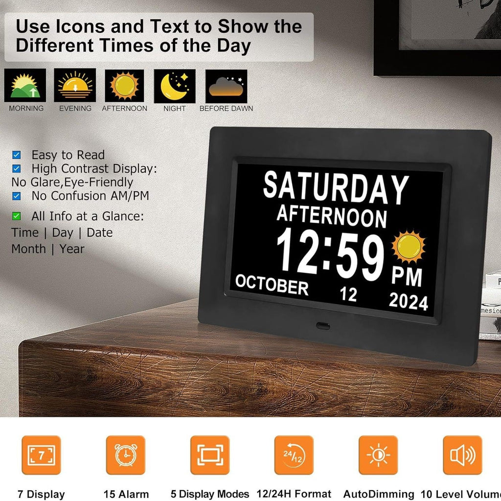 11.5-Inch Digital Calendar Day Clock with 19 Reminders – Claryon