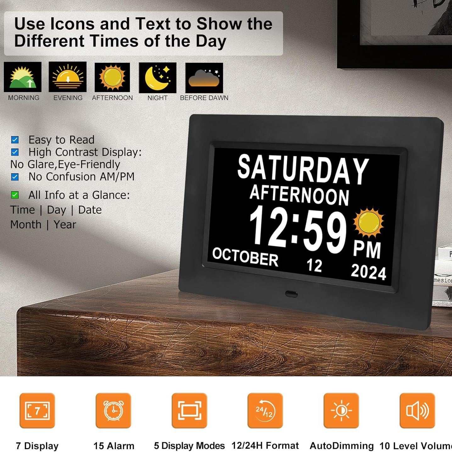 11.5-Inch Digital Calendar Day Clock with 19 Reminders – Claryon