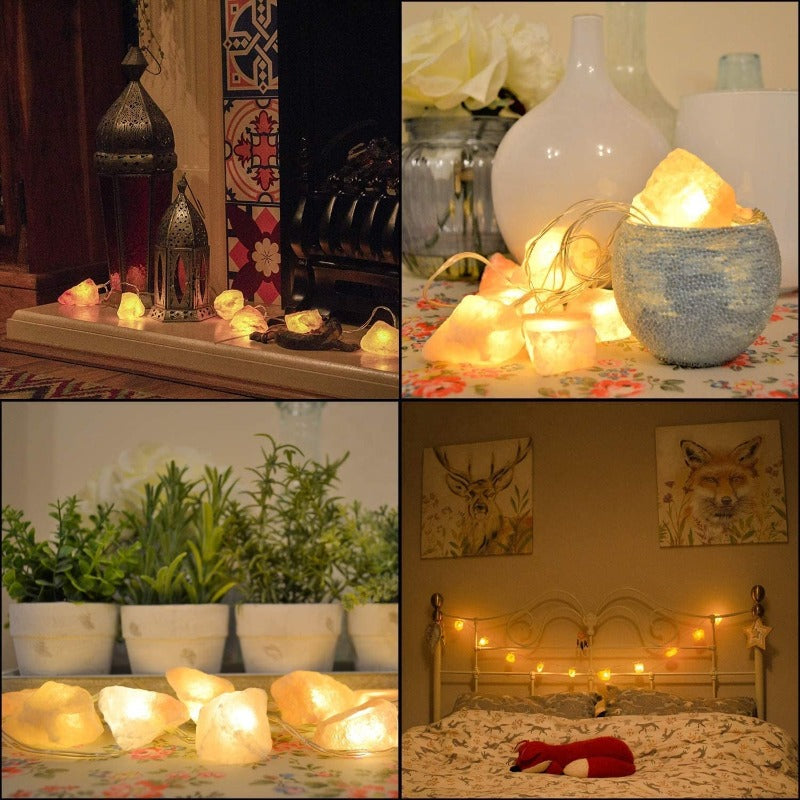 SolaraGleam Himalayan Salt String Lights | Warm Amber Light | Portable Natural Crystal Decoration for Home